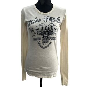Johnson Motors Inc Women's Long Sleeve Shirt Top Size Small Skulls Hollywood Top